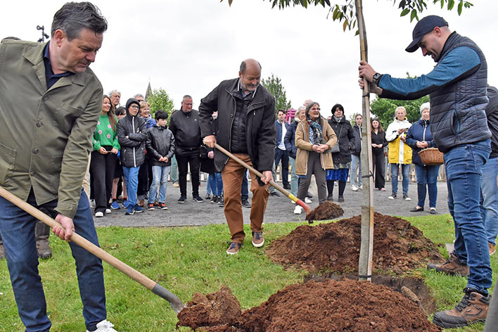Als Zeichen der Partnerschaft pflanzten die Brgermeister beider Stdte einen „immergrnen Zukunftsbaum“. Foto: Stadt Hem