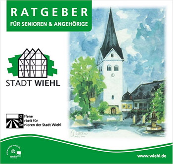 Die Titelseite der Broschre zeigt ein lteres Aquarell von Rathaus und Kirche. Grafik: mediaprint infoverlag